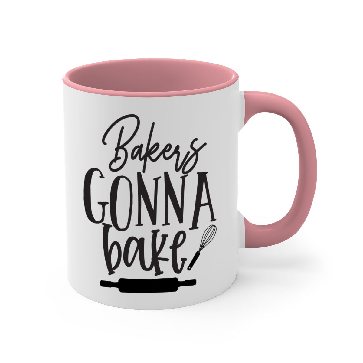 A colorful bakers gonna bake 6# kitchen mug with a glossy finish, featuring a colored handle and interior, available in multiple colors.