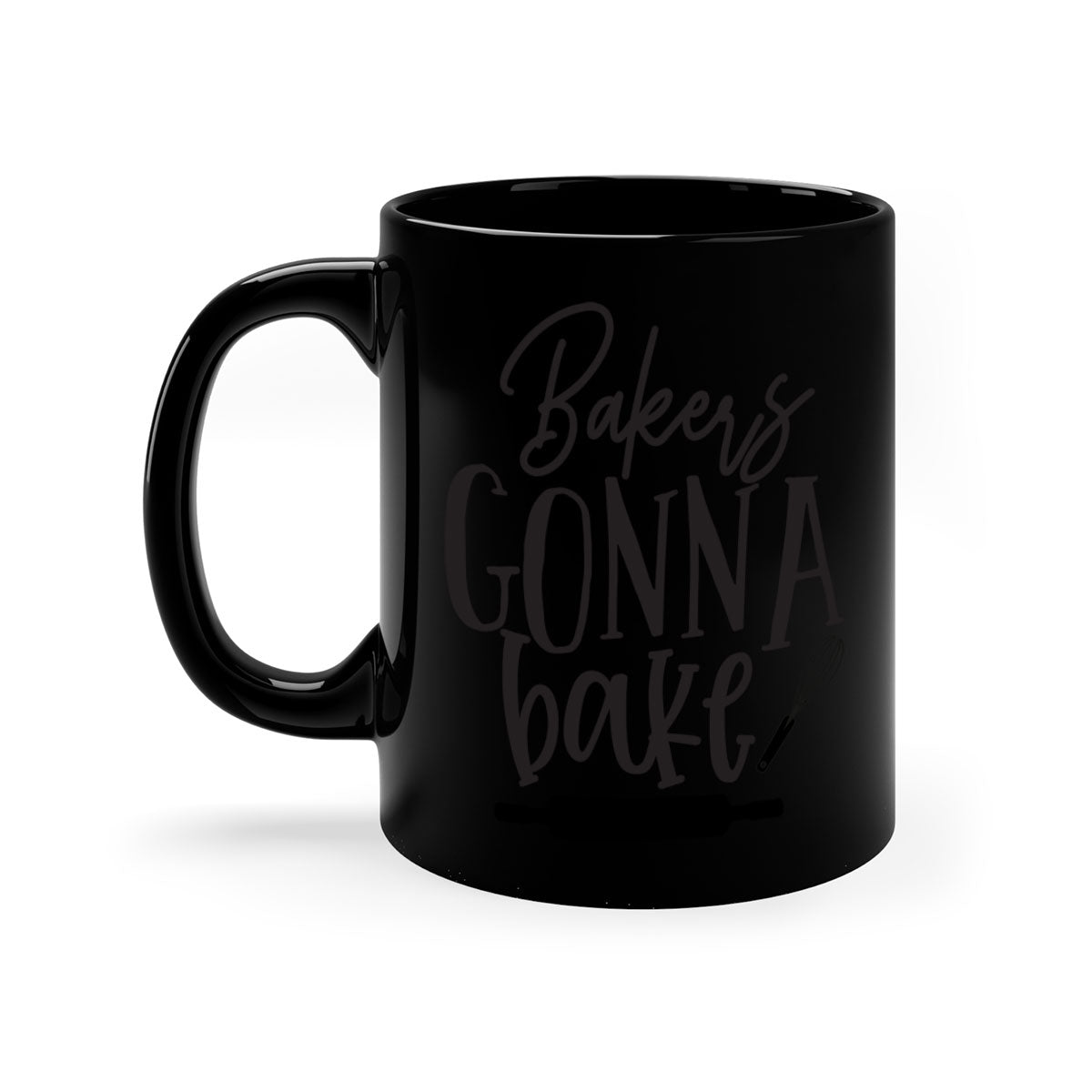 A colorful bakers gonna bake 6# kitchen mug with a glossy finish, featuring a colored handle and interior, available in multiple colors.