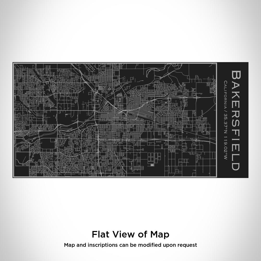 Matte black insulated bottle featuring a custom engraved map of Bakersfield, California with coordinates.