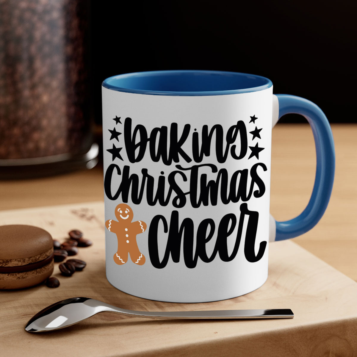 Baking Christmas Cheer Mug featuring a two-tone design with a colored handle and glossy finish, available in multiple colors.