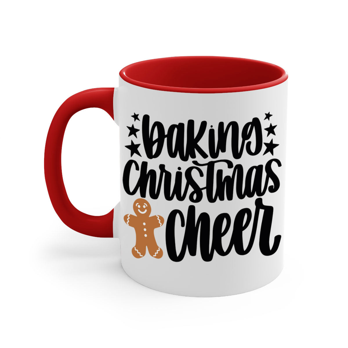 Baking Christmas Cheer Mug featuring a two-tone design with a colored handle and glossy finish, available in multiple colors.