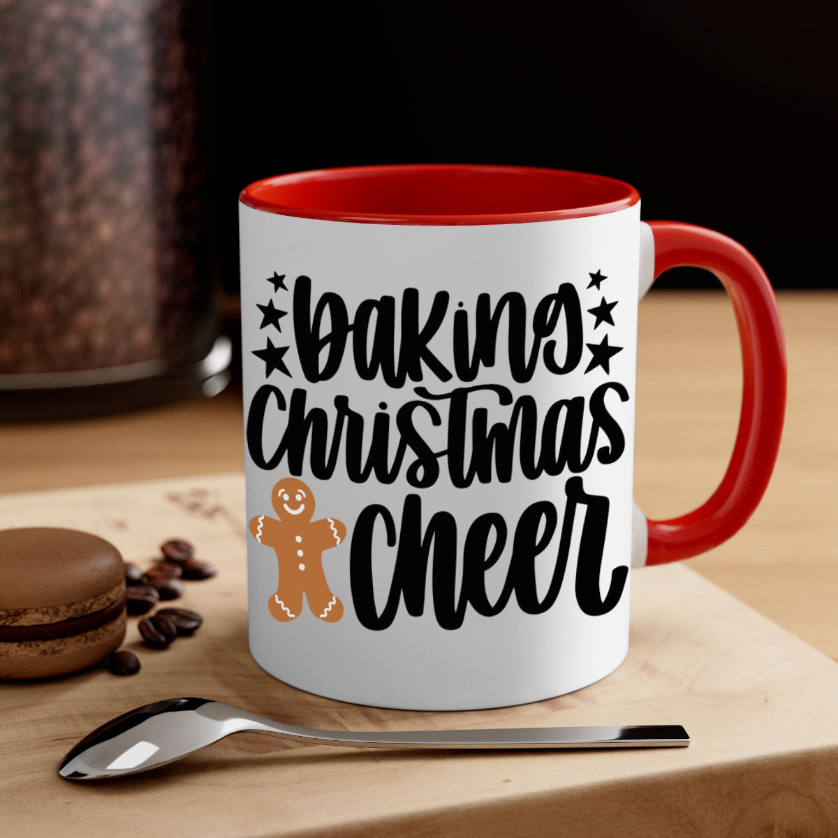 Baking Christmas Cheer Mug featuring a two-tone design with a colored handle and glossy finish, available in multiple colors.