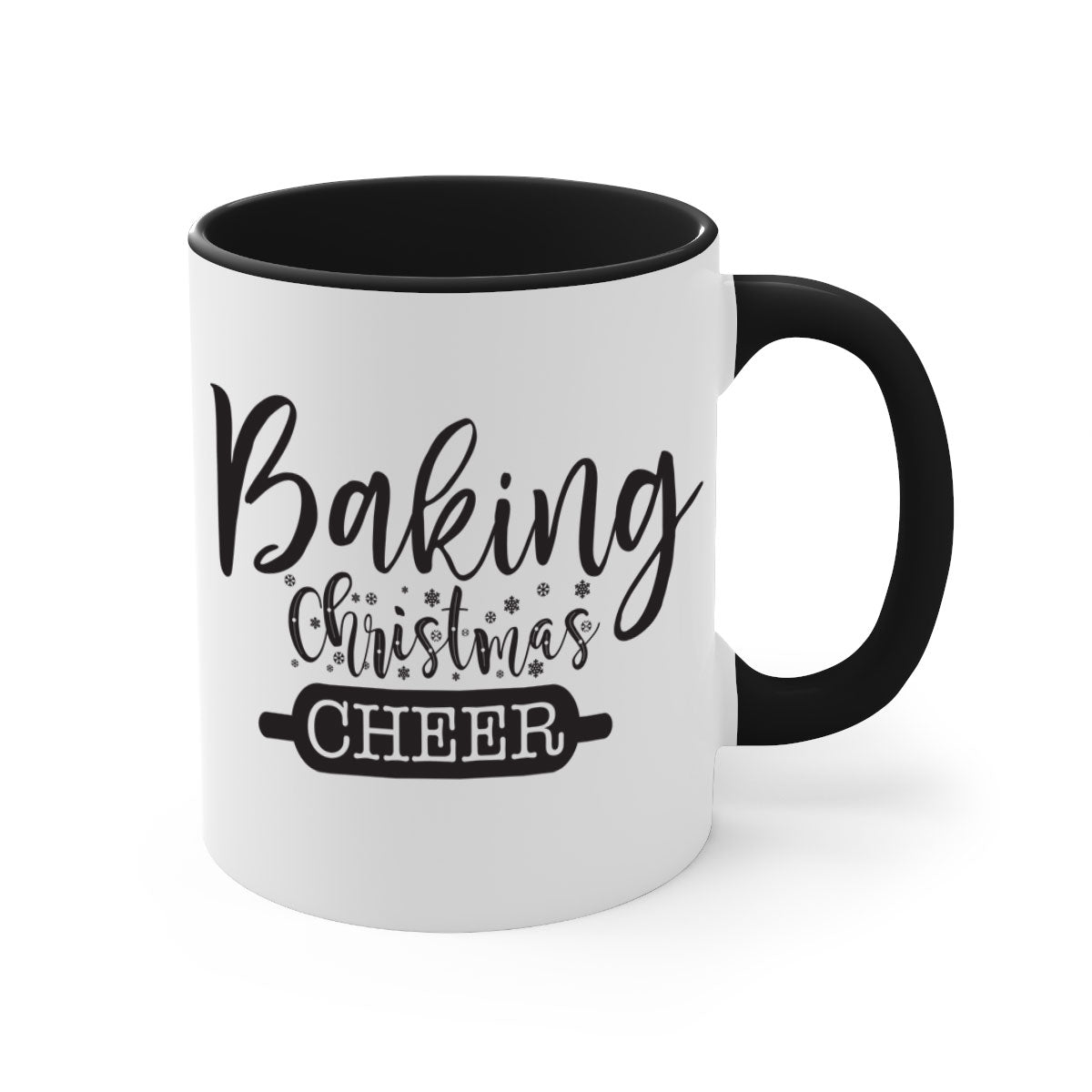 Baking Christmas Cheer Mug with colorful handle and glossy finish, perfect for holiday beverages.