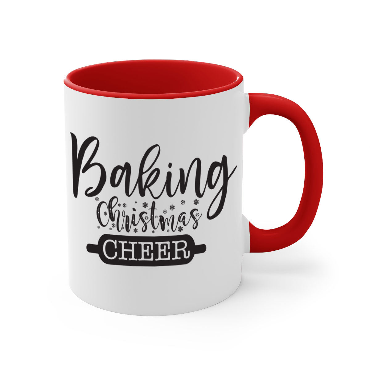Baking Christmas Cheer Mug with colorful handle and glossy finish, perfect for holiday beverages.
