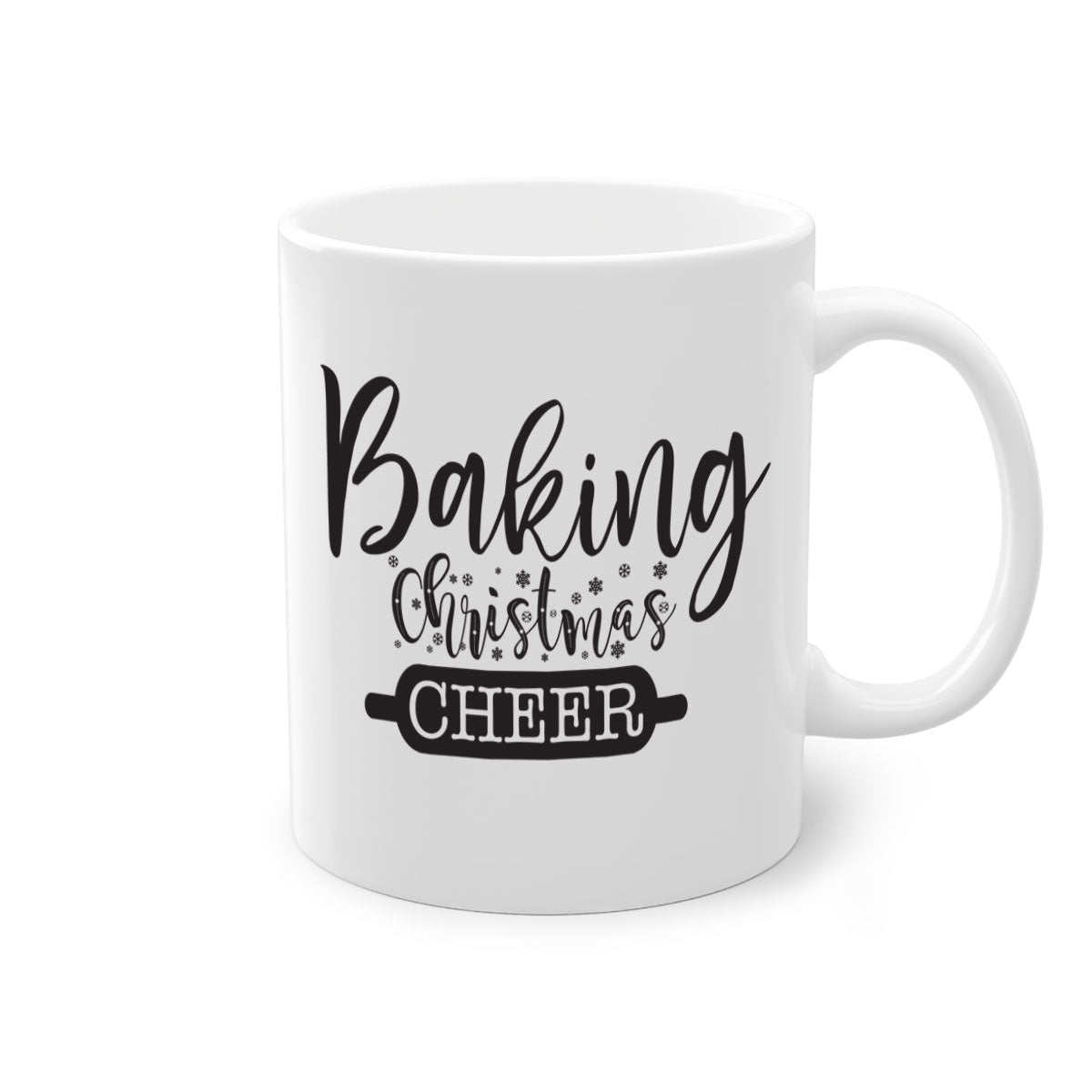 Baking Christmas Cheer Mug with colorful handle and glossy finish, perfect for holiday beverages.