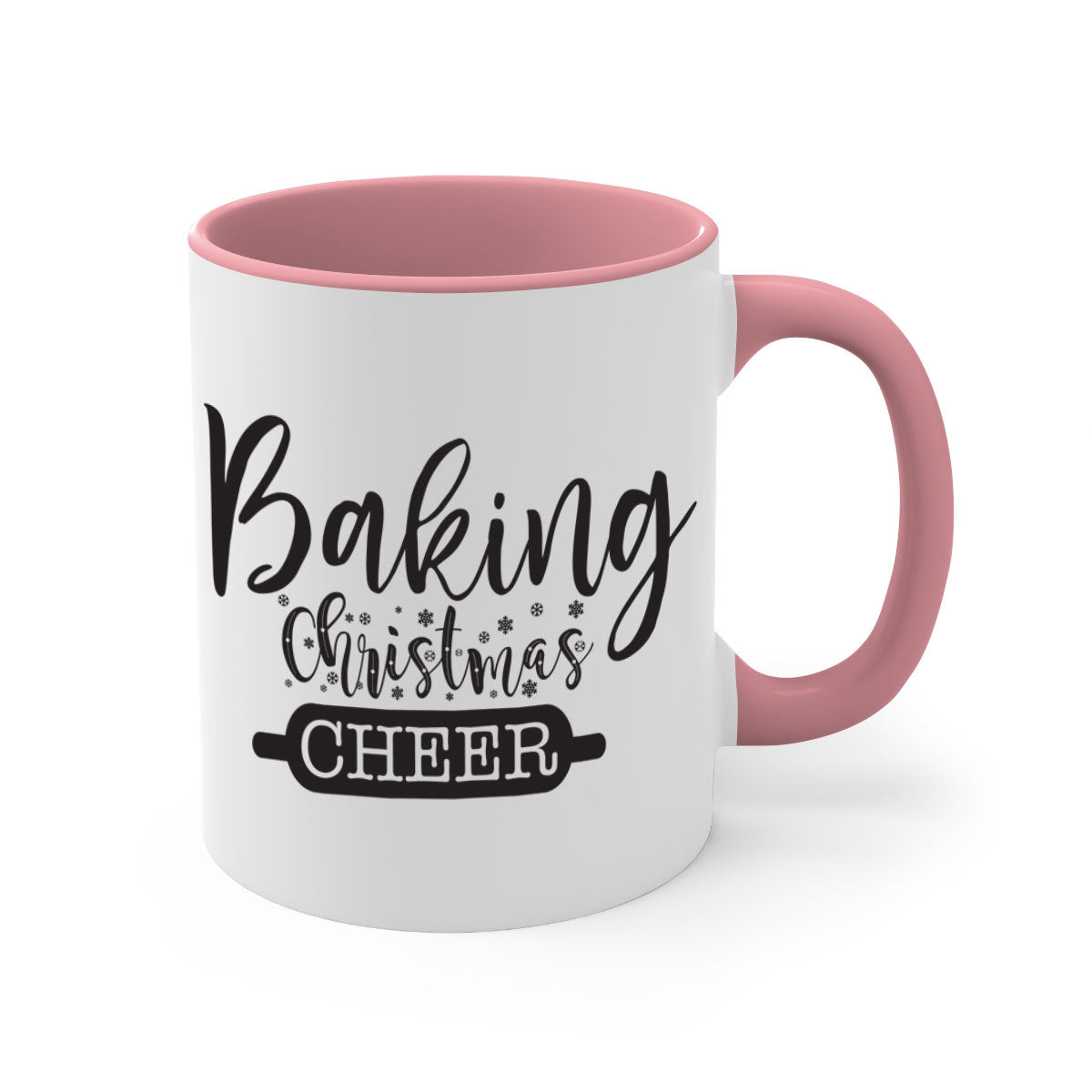 Baking Christmas Cheer Mug with colorful handle and glossy finish, perfect for holiday beverages.