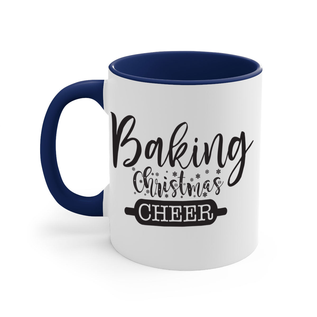 Baking Christmas Cheer Mug with colorful handle and glossy finish, perfect for holiday beverages.