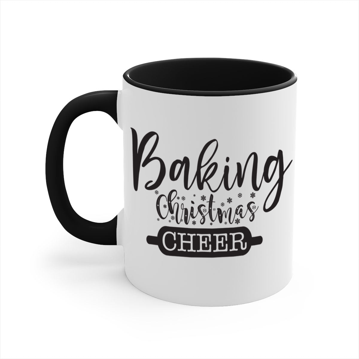 Baking Christmas Cheer Mug with colorful handle and glossy finish, perfect for holiday beverages.