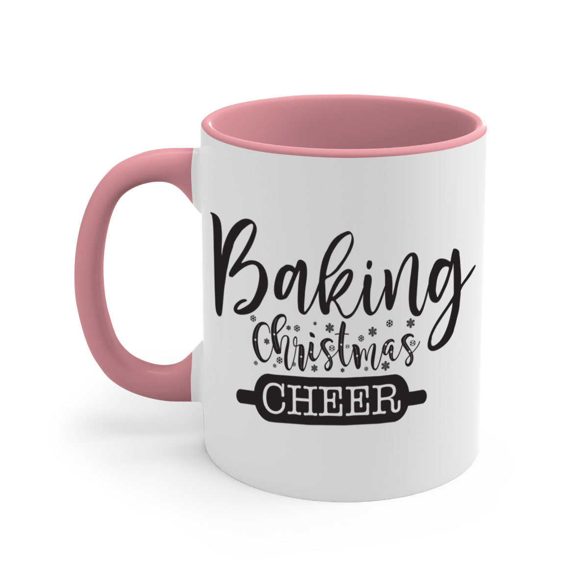 Baking Christmas Cheer Mug with colorful handle and glossy finish, perfect for holiday beverages.