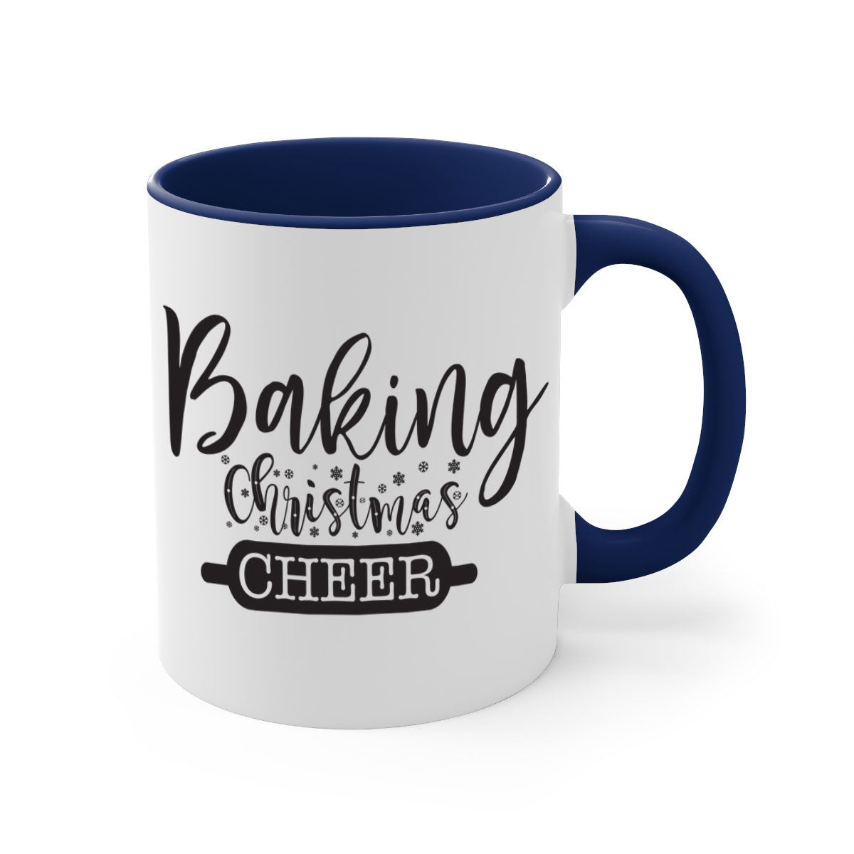 Baking Christmas Cheer Mug with colorful handle and glossy finish, perfect for holiday beverages.