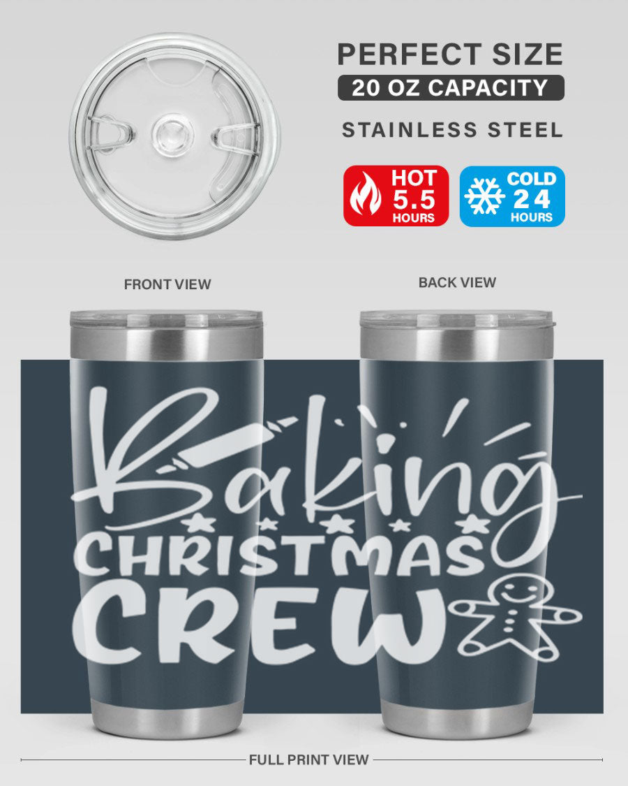 Baking Christmas Crew 56# Tumbler, 20oz, double wall vacuum stainless steel with festive design, perfect for holiday beverages.