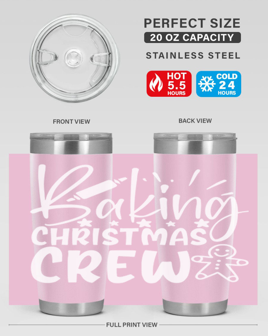 Baking Christmas Crew 56# Tumbler, 20oz, double wall vacuum stainless steel with festive design, perfect for holiday beverages.