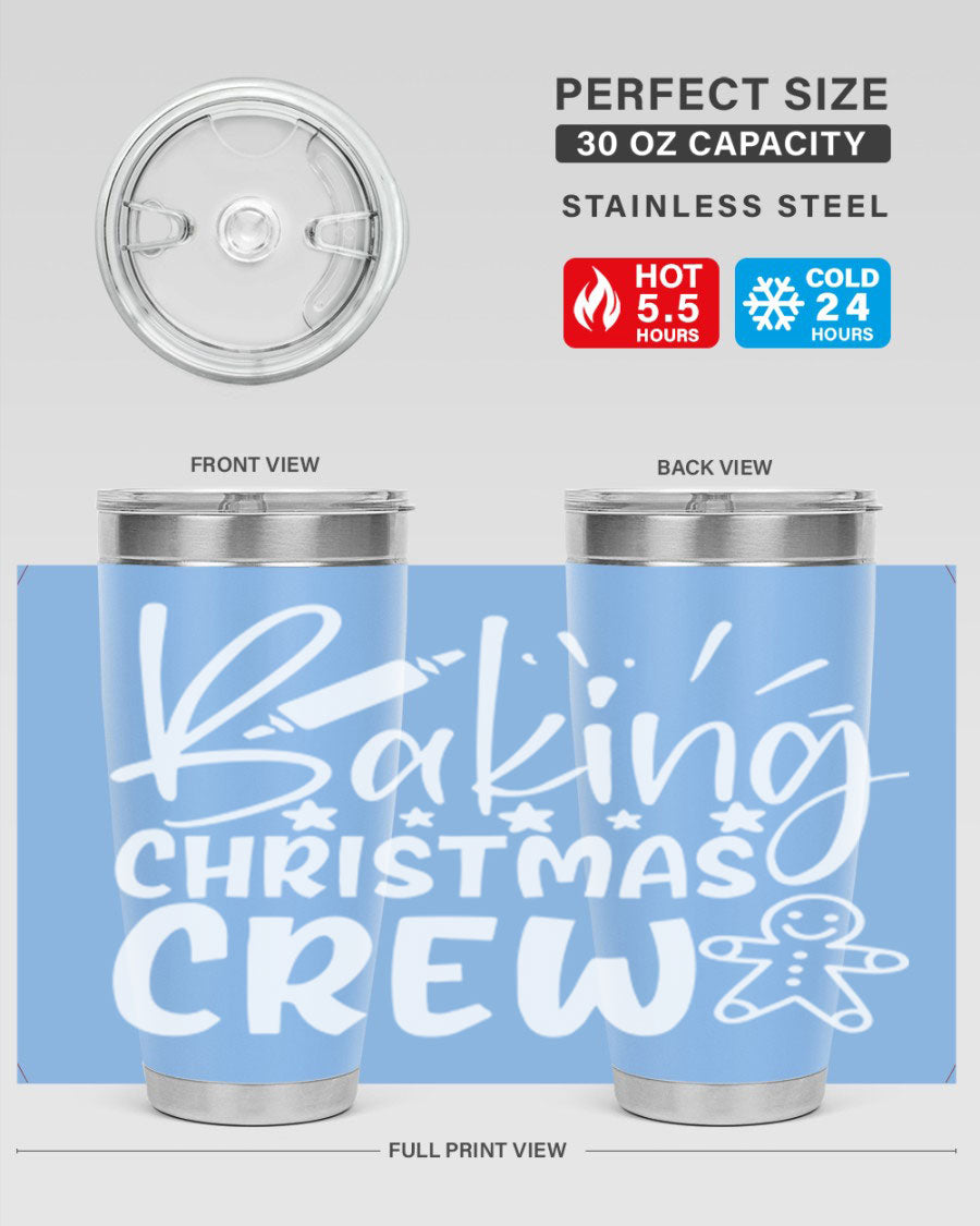 Baking Christmas Crew 56# Tumbler, 20oz, double wall vacuum stainless steel with festive design, perfect for holiday beverages.