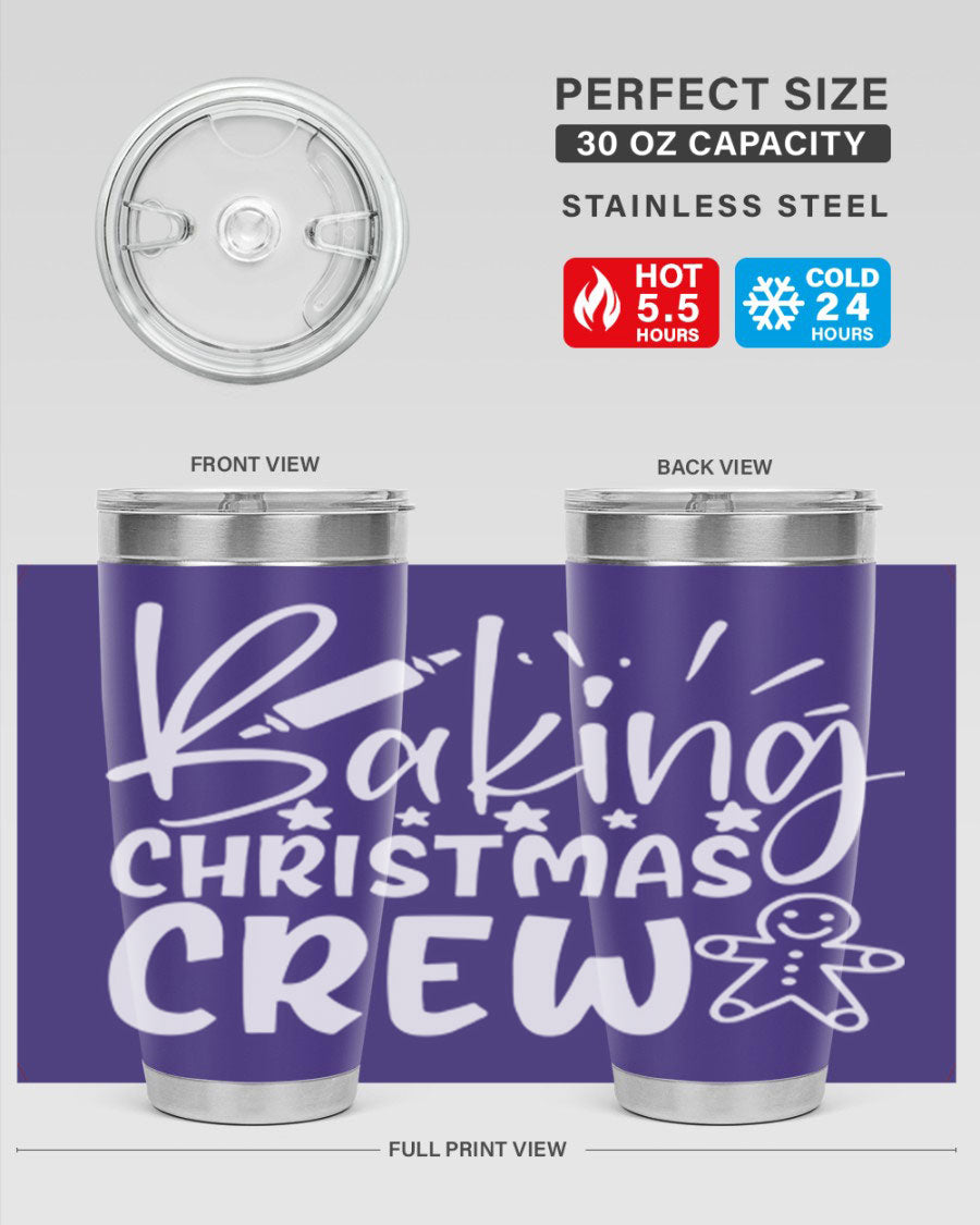 Baking Christmas Crew 56# Tumbler, 20oz, double wall vacuum stainless steel with festive design, perfect for holiday beverages.