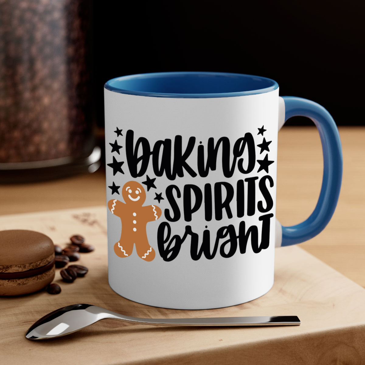 Baking Spirits Bright Christmas Mug with colorful handle and glossy finish, available in multiple colors and sizes.