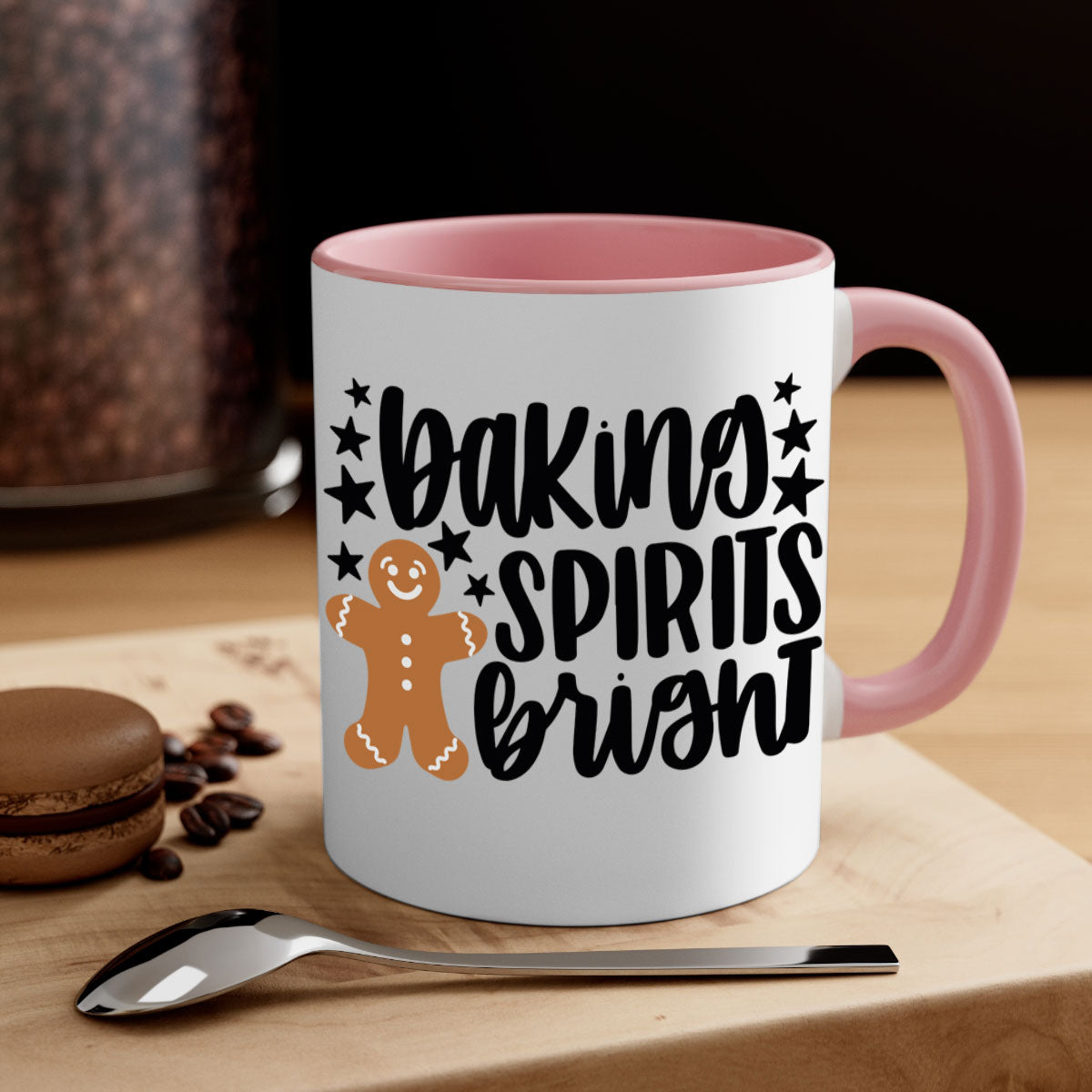 Baking Spirits Bright Christmas Mug with colorful handle and glossy finish, available in multiple colors and sizes.