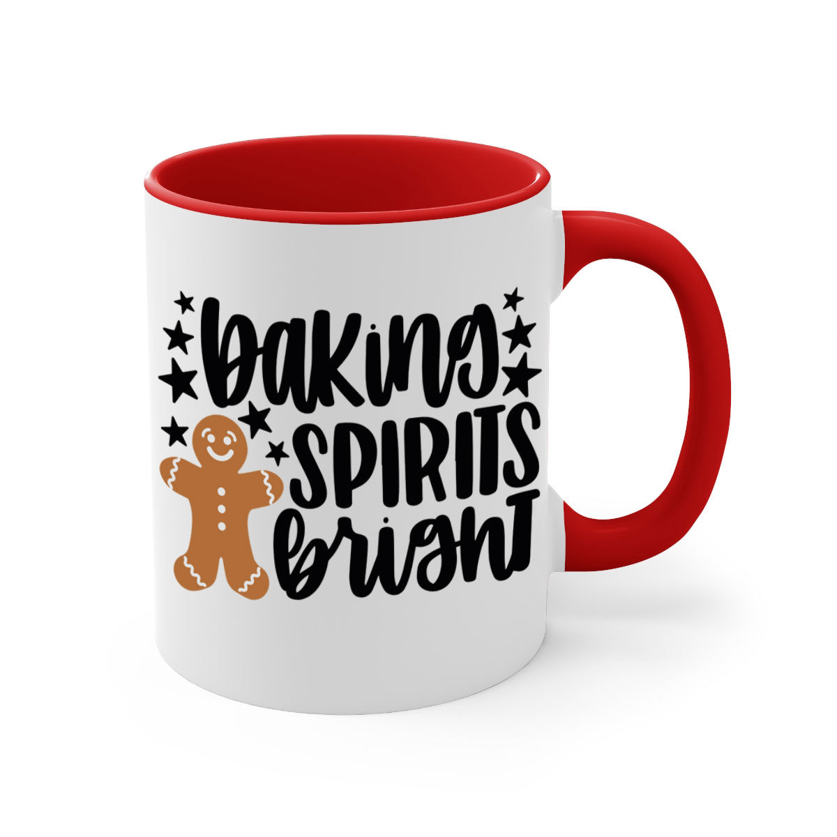 Baking Spirits Bright Christmas Mug with colorful handle and glossy finish, available in multiple colors and sizes.