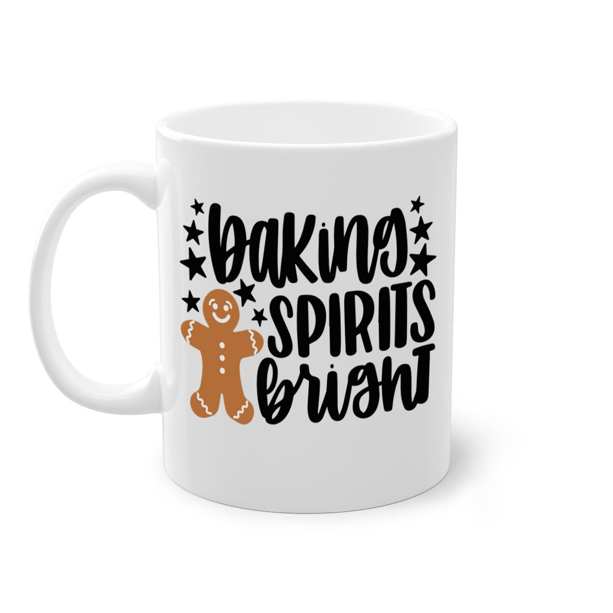 Baking Spirits Bright Christmas Mug with colorful handle and glossy finish, available in multiple colors and sizes.