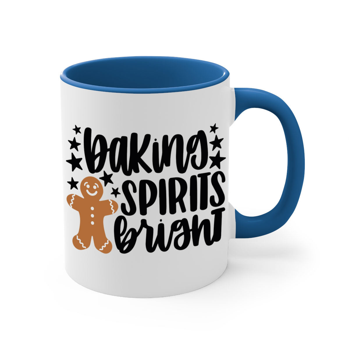 Baking Spirits Bright Christmas Mug with colorful handle and glossy finish, available in multiple colors and sizes.