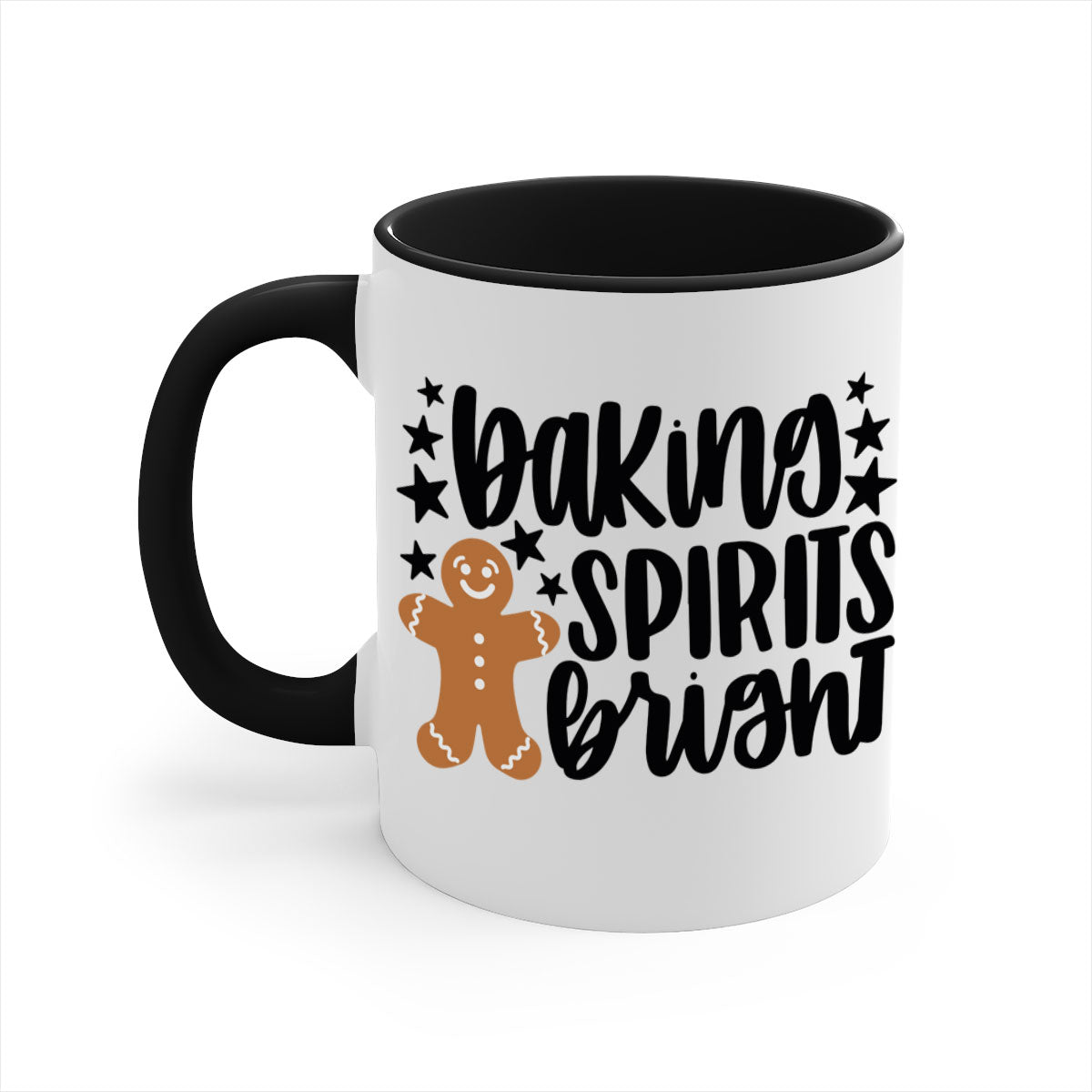 Baking Spirits Bright Christmas Mug with colorful handle and glossy finish, available in multiple colors and sizes.