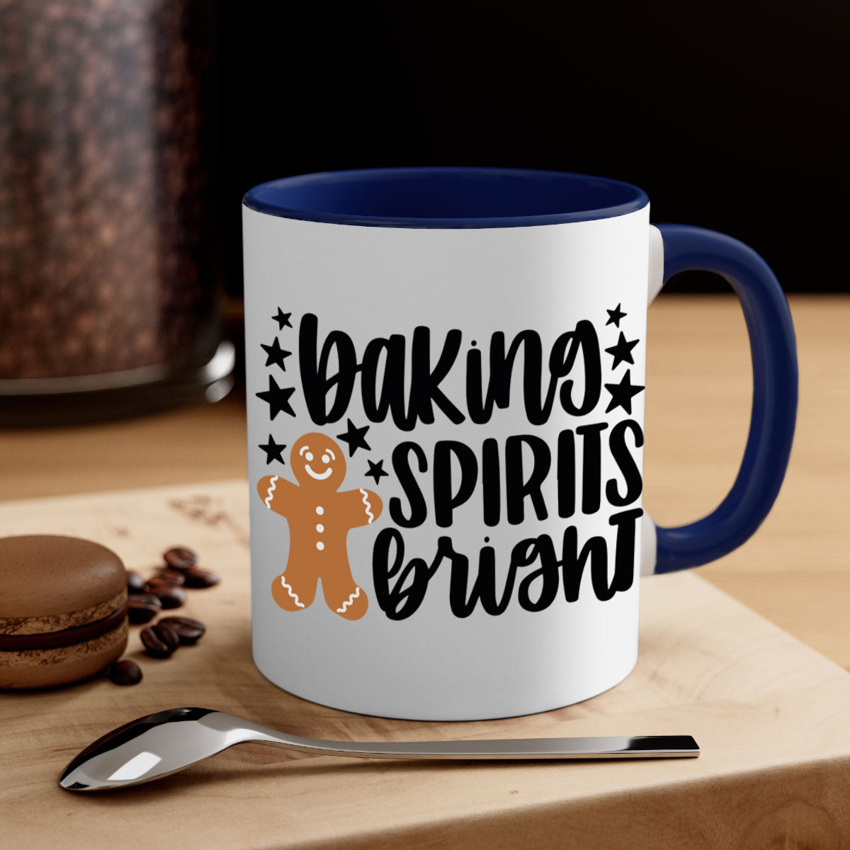 Baking Spirits Bright Christmas Mug with colorful handle and glossy finish, available in multiple colors and sizes.