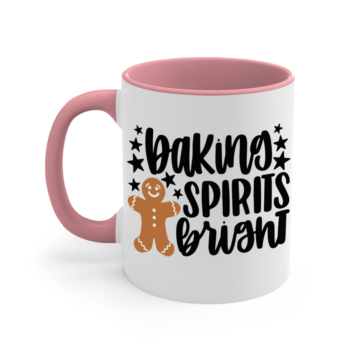 Baking Spirits Bright Christmas Mug with colorful handle and glossy finish, available in multiple colors and sizes.