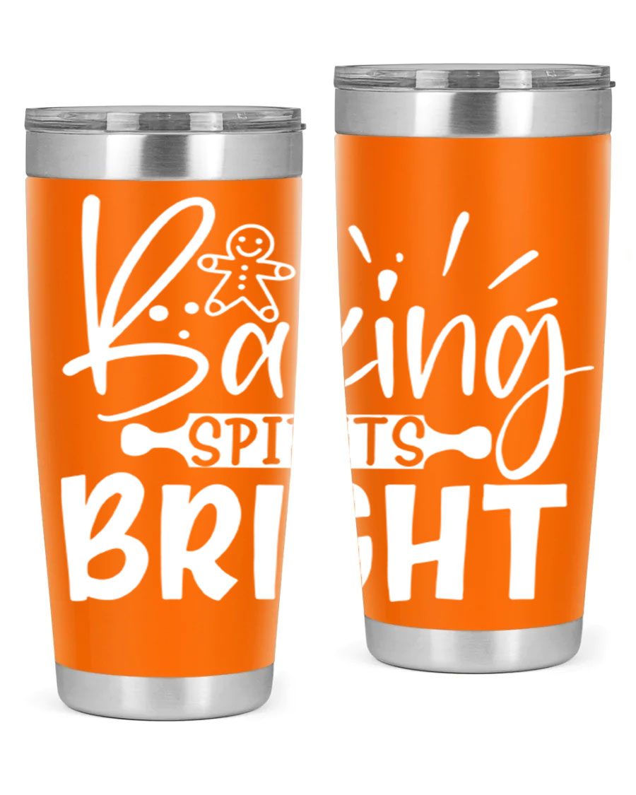 Baking Spirits Bright 20oz Tumbler featuring double wall vacuum stainless steel and a drink-thru lid, perfect for hot and cold beverages.