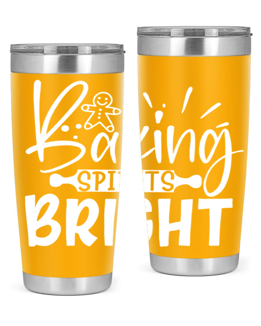 Baking Spirits Bright 20oz Tumbler featuring double wall vacuum stainless steel and a drink-thru lid, perfect for hot and cold beverages.