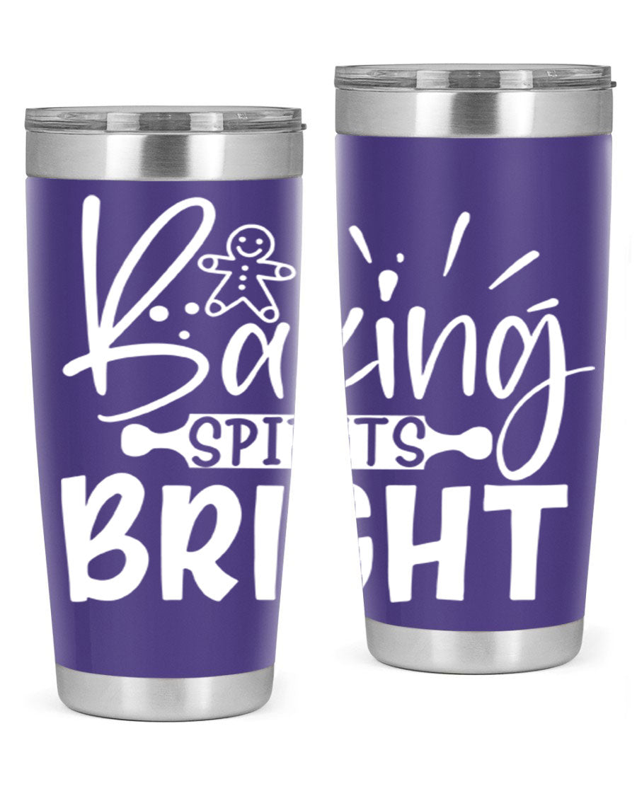 Baking Spirits Bright 20oz Tumbler featuring double wall vacuum stainless steel and a drink-thru lid, perfect for hot and cold beverages.