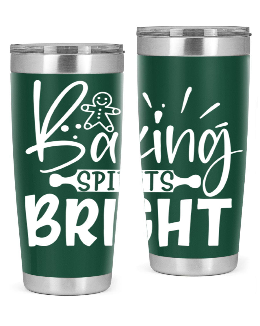 Baking Spirits Bright 20oz Tumbler featuring double wall vacuum stainless steel and a drink-thru lid, perfect for hot and cold beverages.