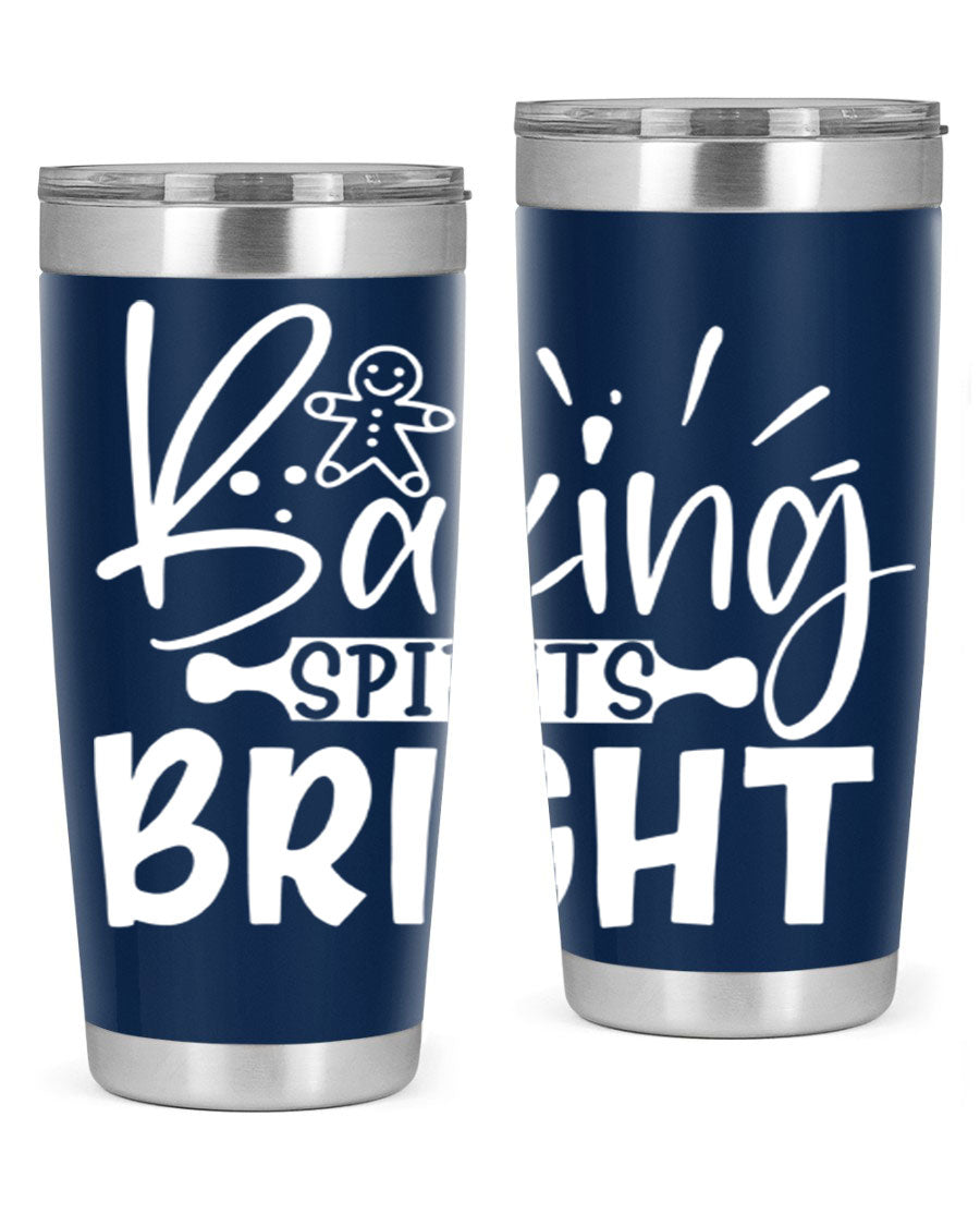 Baking Spirits Bright 20oz Tumbler featuring double wall vacuum stainless steel and a drink-thru lid, perfect for hot and cold beverages.