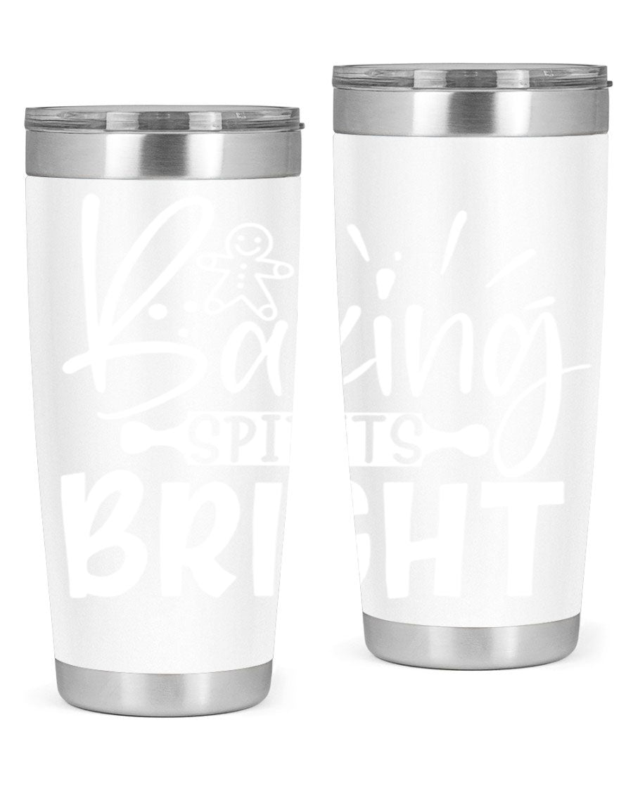 Baking Spirits Bright 20oz Tumbler featuring double wall vacuum stainless steel and a drink-thru lid, perfect for hot and cold beverages.
