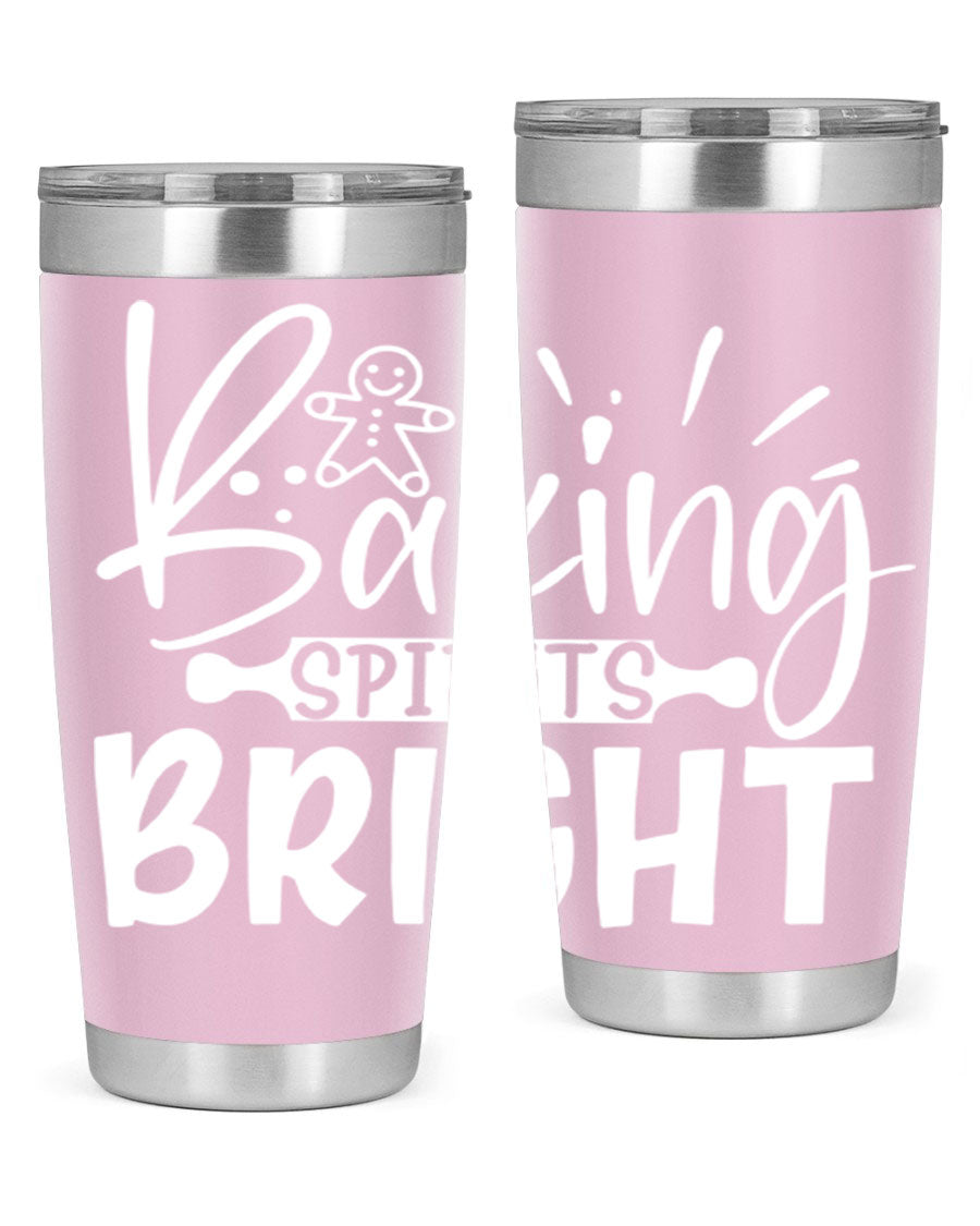 Baking Spirits Bright 20oz Tumbler featuring double wall vacuum stainless steel and a drink-thru lid, perfect for hot and cold beverages.
