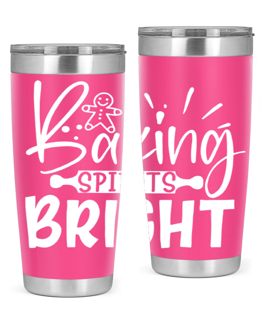 Baking Spirits Bright 20oz Tumbler featuring double wall vacuum stainless steel and a drink-thru lid, perfect for hot and cold beverages.