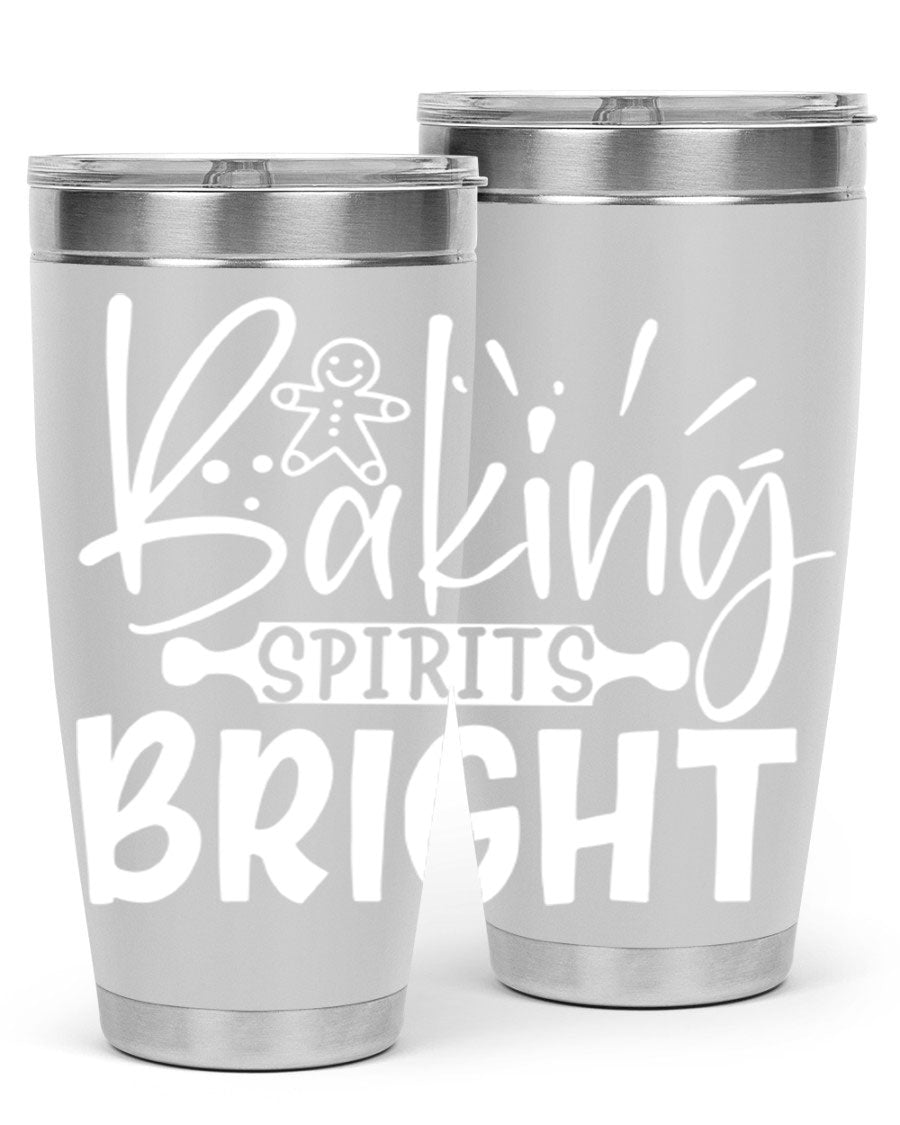 Baking Spirits Bright 20oz Tumbler featuring double wall vacuum stainless steel and a drink-thru lid, perfect for hot and cold beverages.