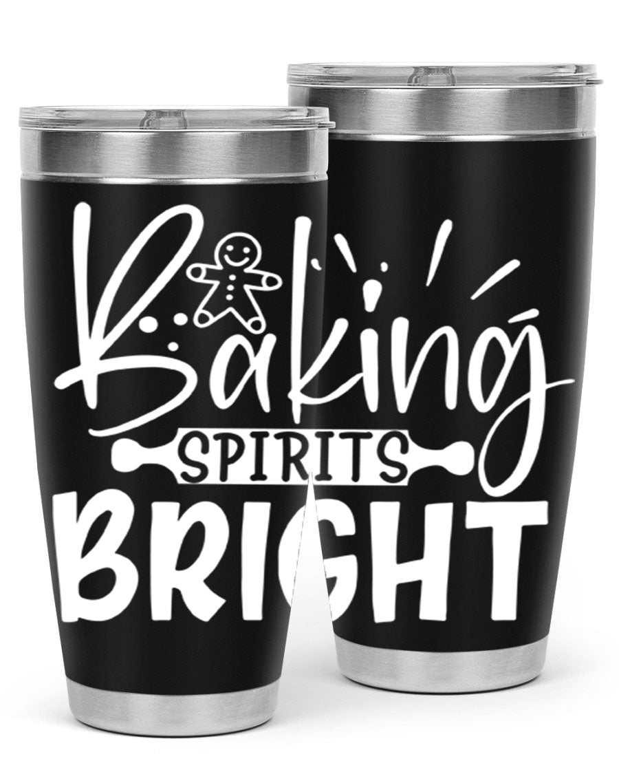 Baking Spirits Bright 20oz Tumbler featuring double wall vacuum stainless steel and a drink-thru lid, perfect for hot and cold beverages.