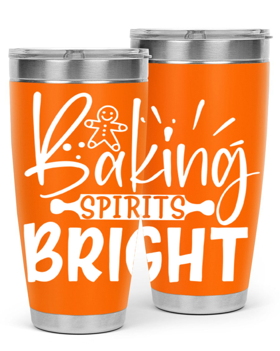 Baking Spirits Bright 20oz Tumbler featuring double wall vacuum stainless steel and a drink-thru lid, perfect for hot and cold beverages.