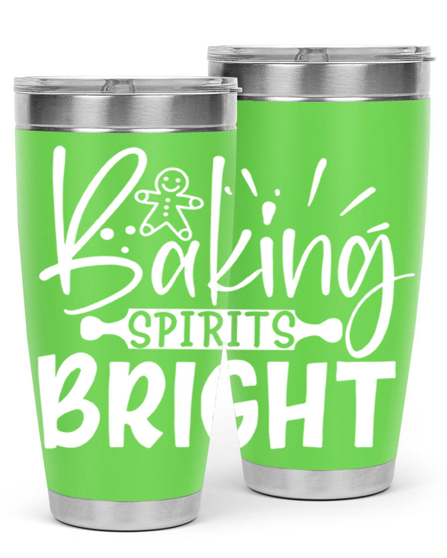 Baking Spirits Bright 20oz Tumbler featuring double wall vacuum stainless steel and a drink-thru lid, perfect for hot and cold beverages.