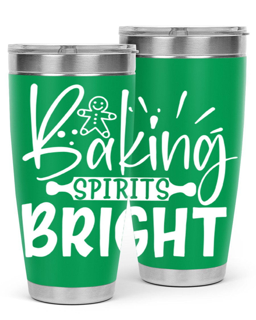 Baking Spirits Bright 20oz Tumbler featuring double wall vacuum stainless steel and a drink-thru lid, perfect for hot and cold beverages.