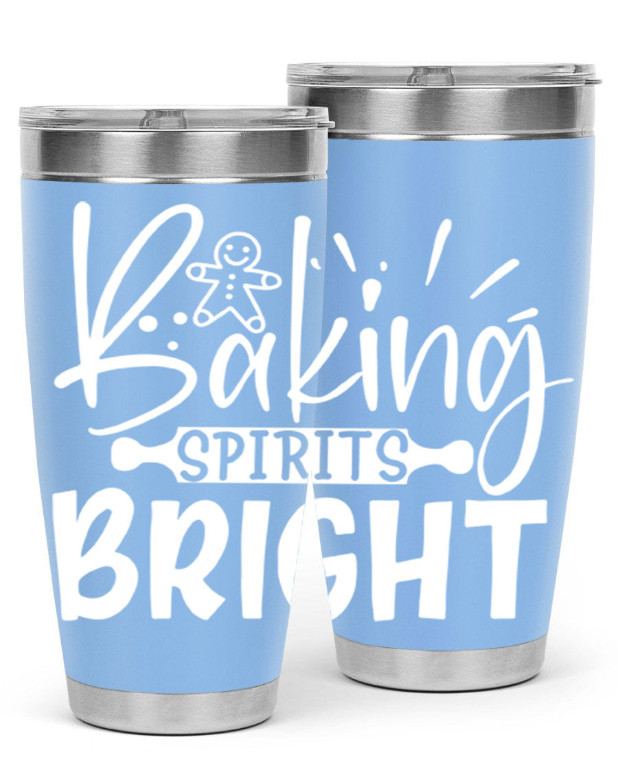 Baking Spirits Bright 20oz Tumbler featuring double wall vacuum stainless steel and a drink-thru lid, perfect for hot and cold beverages.