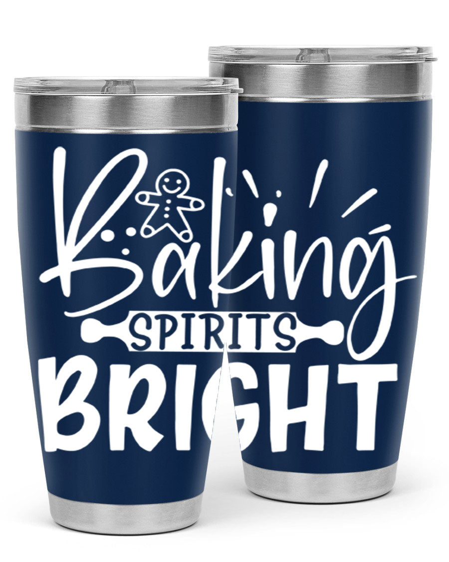 Baking Spirits Bright 20oz Tumbler featuring double wall vacuum stainless steel and a drink-thru lid, perfect for hot and cold beverages.