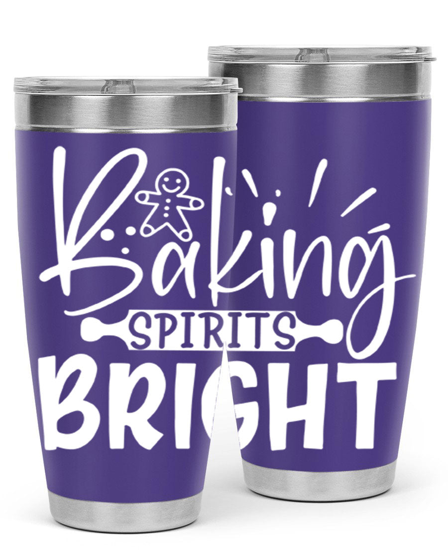 Baking Spirits Bright 20oz Tumbler featuring double wall vacuum stainless steel and a drink-thru lid, perfect for hot and cold beverages.