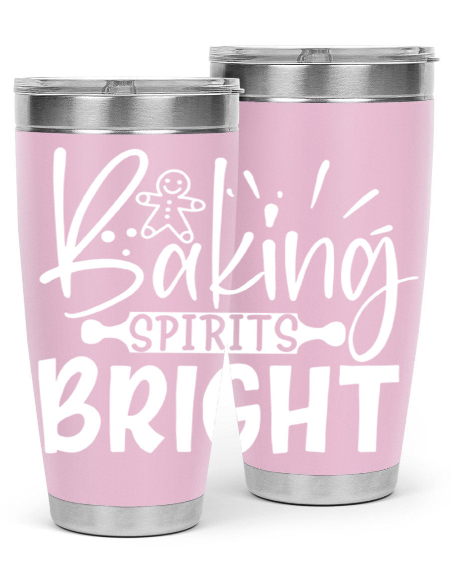 Baking Spirits Bright 20oz Tumbler featuring double wall vacuum stainless steel and a drink-thru lid, perfect for hot and cold beverages.