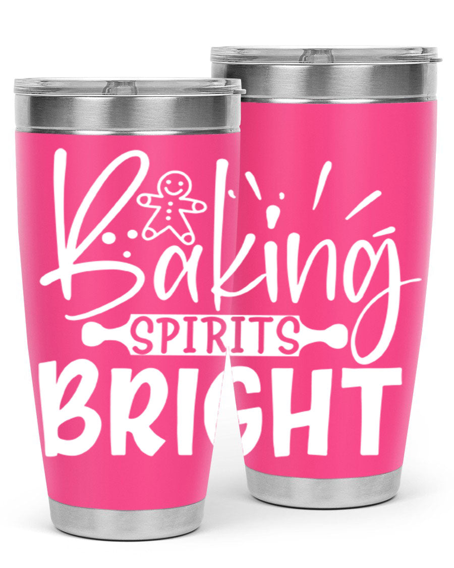 Baking Spirits Bright 20oz Tumbler featuring double wall vacuum stainless steel and a drink-thru lid, perfect for hot and cold beverages.