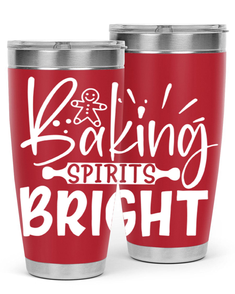 Baking Spirits Bright 20oz Tumbler featuring double wall vacuum stainless steel and a drink-thru lid, perfect for hot and cold beverages.