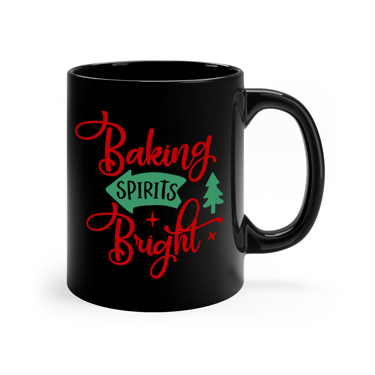 Baking Spirits Bright Christmas Mug with colorful handle and glossy finish, perfect for coffee or tea.