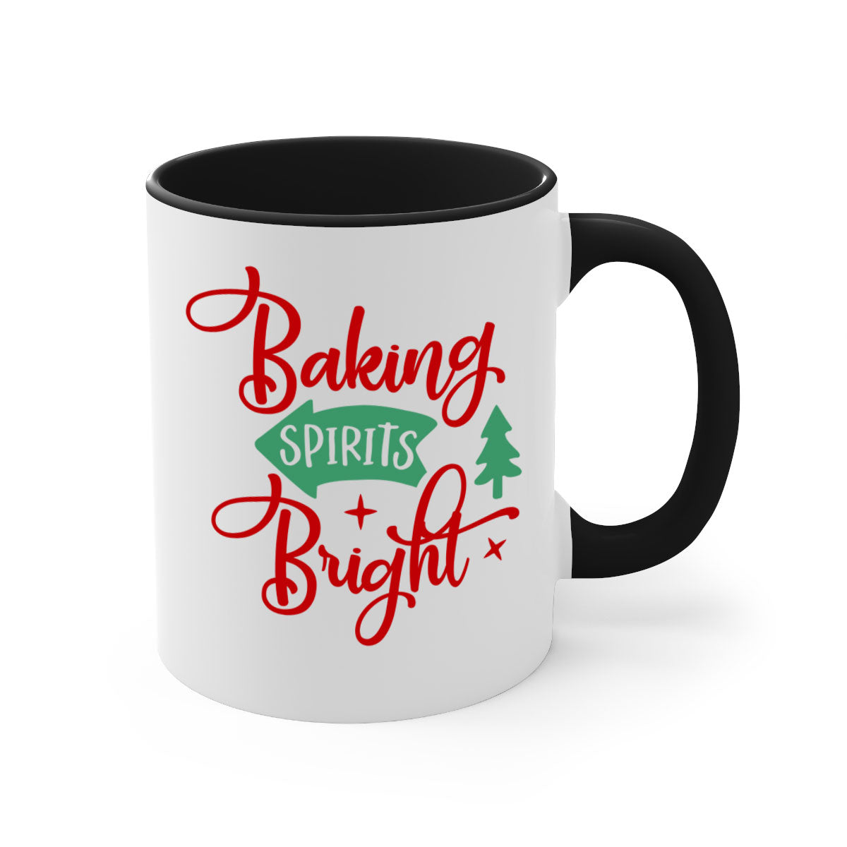 Baking Spirits Bright Christmas Mug with colorful handle and glossy finish, perfect for coffee or tea.