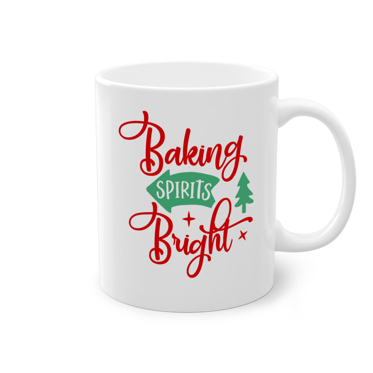 Baking Spirits Bright Christmas Mug with colorful handle and glossy finish, perfect for coffee or tea.
