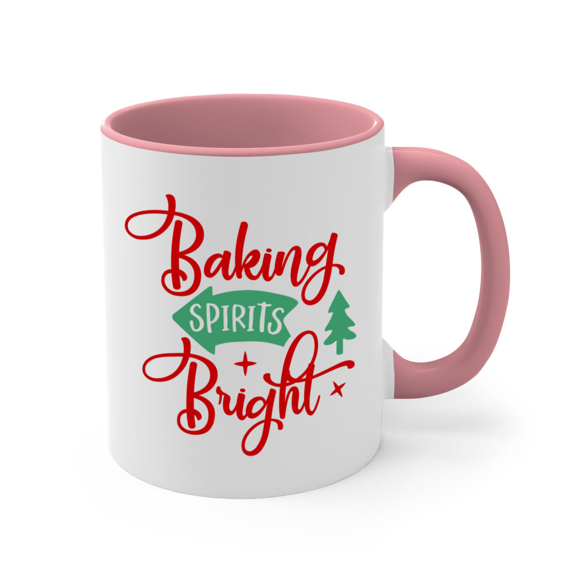 Baking Spirits Bright Christmas Mug with colorful handle and glossy finish, perfect for coffee or tea.