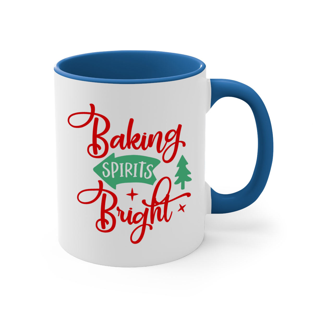 Baking Spirits Bright Christmas Mug with colorful handle and glossy finish, perfect for coffee or tea.